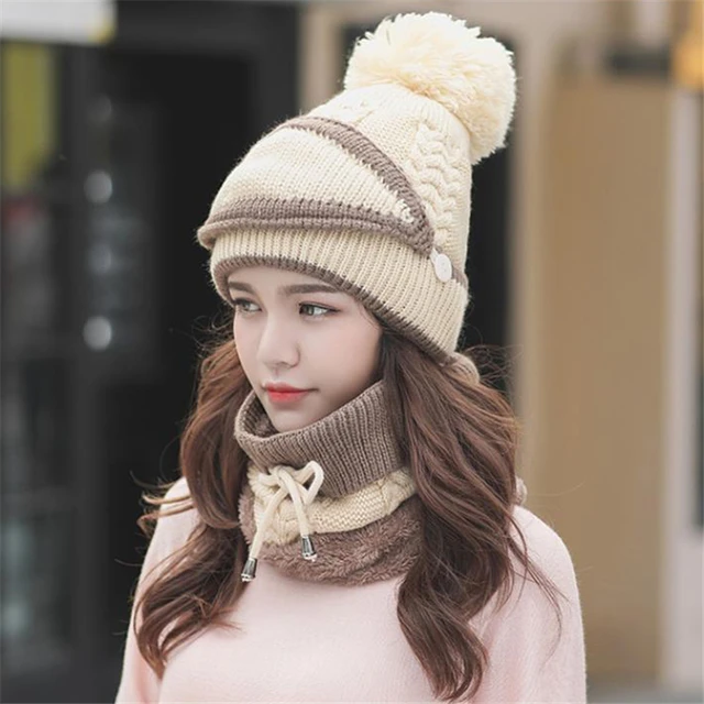 3-in-1 Beanie Cap for Girls (Beige)