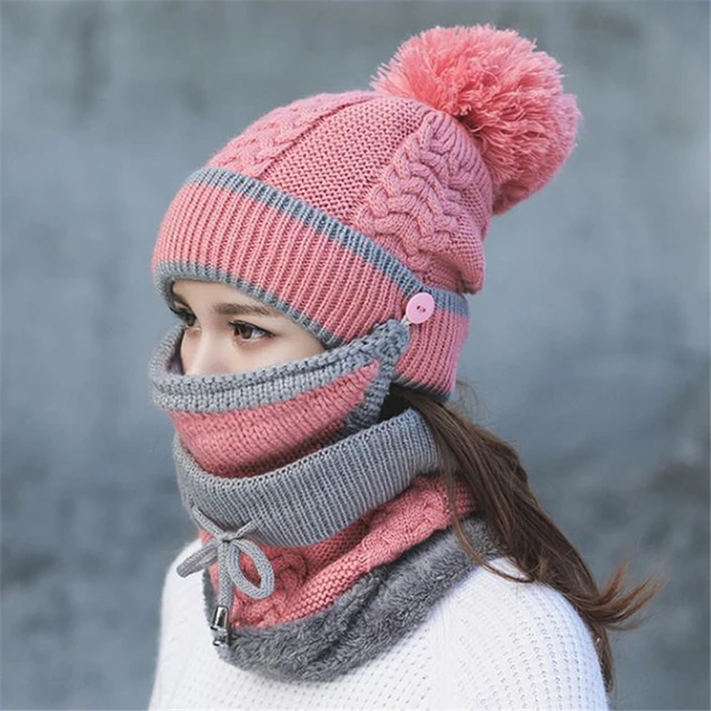 3-in-1 Beanie Cap for Girls (Pink)
