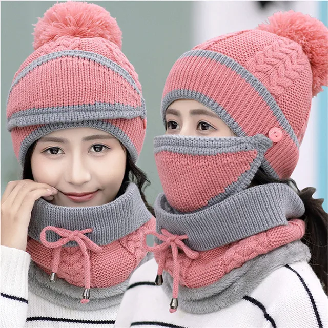 3-in-1 Beanie Cap for Girls (Pink)