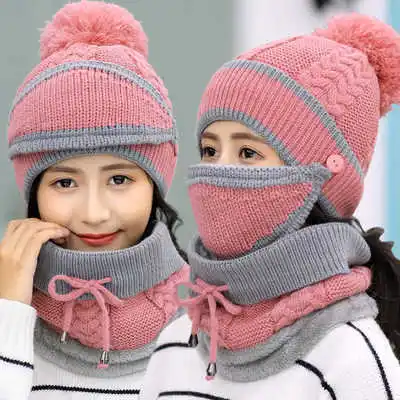3-in-1 Beanie Cap for Girls (Black and Pink)