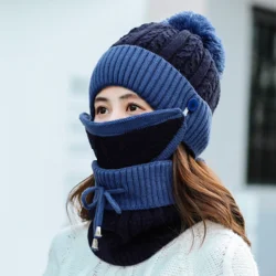 3-in-1 Beanie Cap for Girls (Black and Blue)