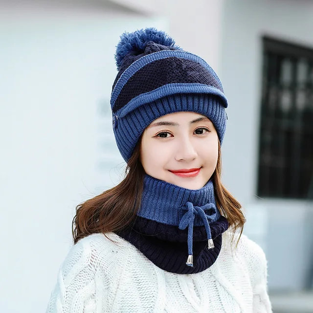3-in-1 Beanie Cap for Girls (Blue)