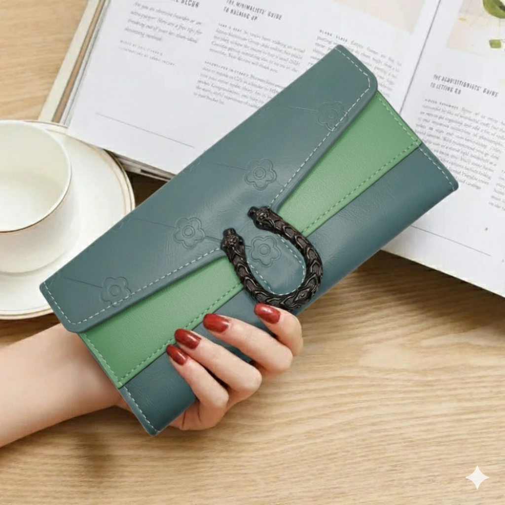 Retro Long Trifold Clutch Grey(Green)