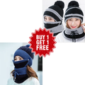 3-in-1 Beanie Cap for Girls (Black and Blue)
